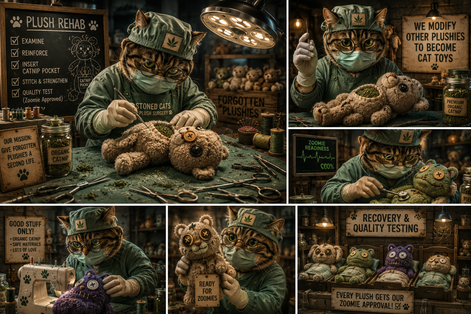 Plushies being modified into cat toys