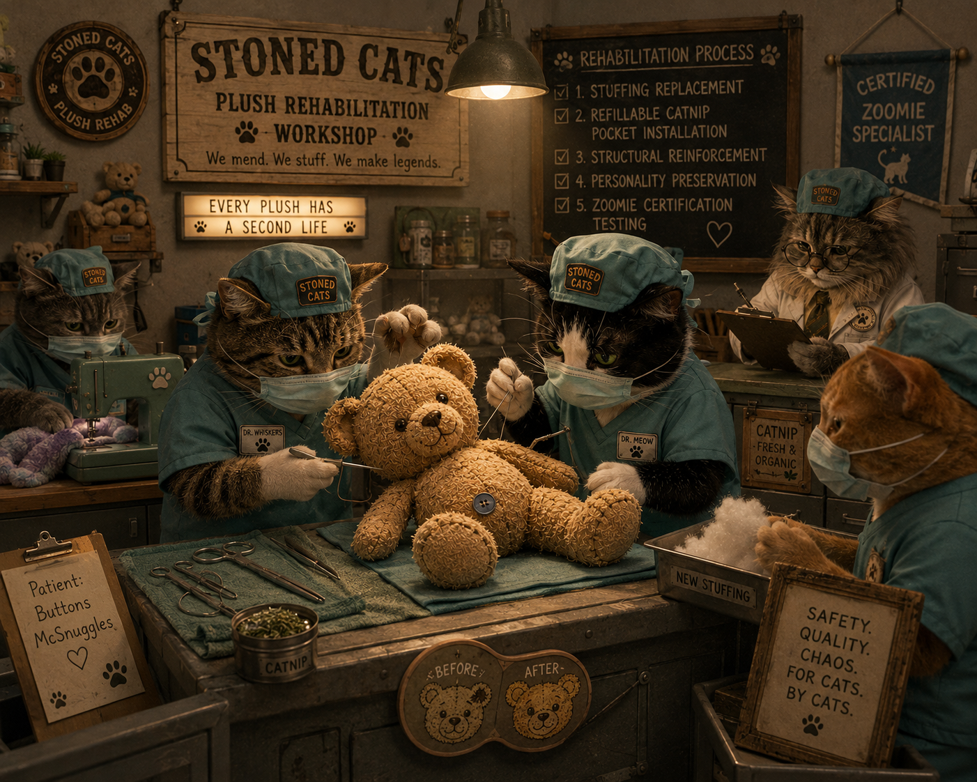 Arrival at Stoned Cats Plush Rehab